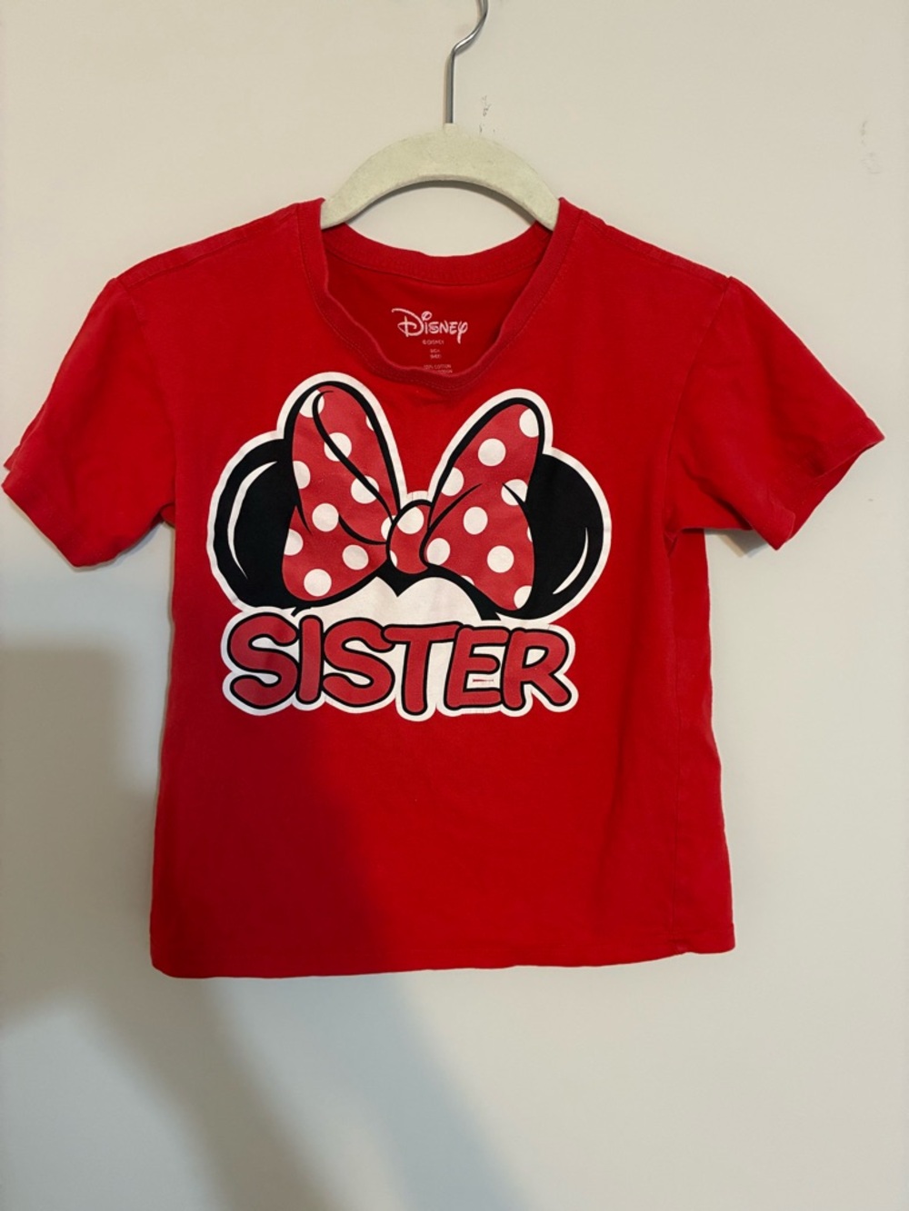 Disney Girls' Red 'Sister' Minnie Mouse Tee Cotton Small 6